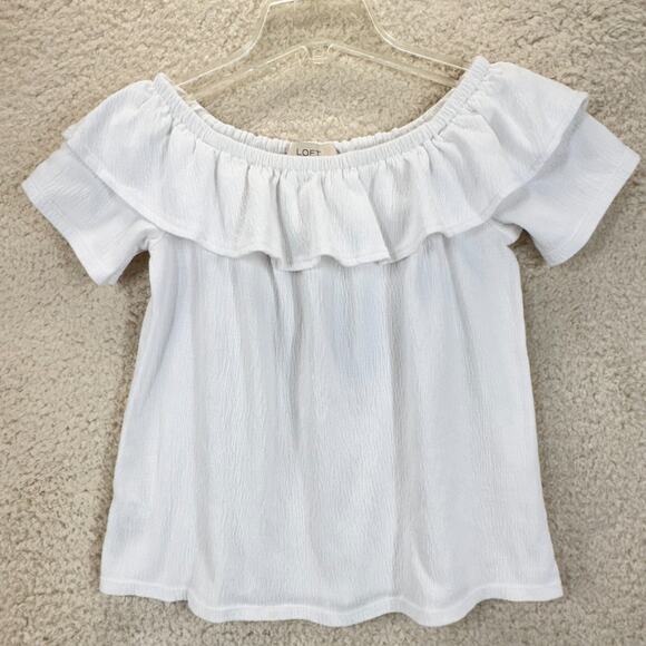 Loft Ruffle Crop Top White Size XS Short Sleeve Blouse Stretch Summer Casual - Picture 8 of 11